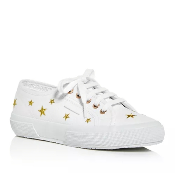 SUPERGA Leather SNEAKERS, Embroidered STARS, US Mens 8.5, Womens 10 NWOT - Picture 1 of 9